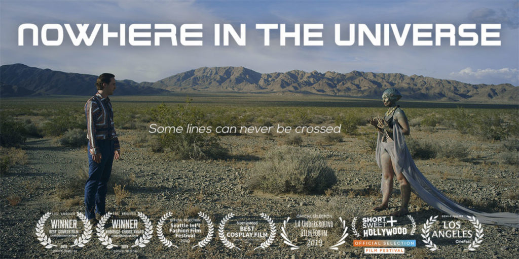 a man and alien meet in the desert in the sci-fi fashion comedy, Nowhere In The Universe